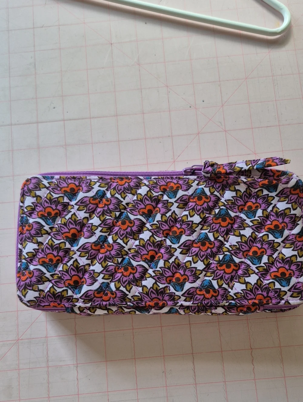 Vera Bradley Purple Floral Zip Pouch with Orange Accents